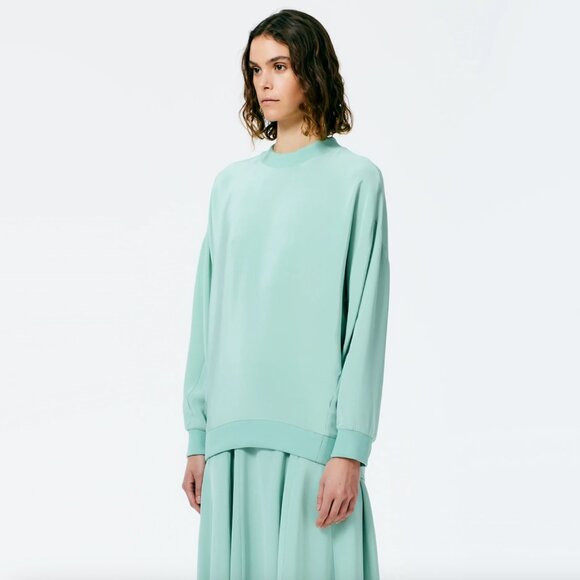 Tibi 4-Ply Silk Silk Crewneck Eased Out Top in "Mint", size 12 - Picture 10 of 11